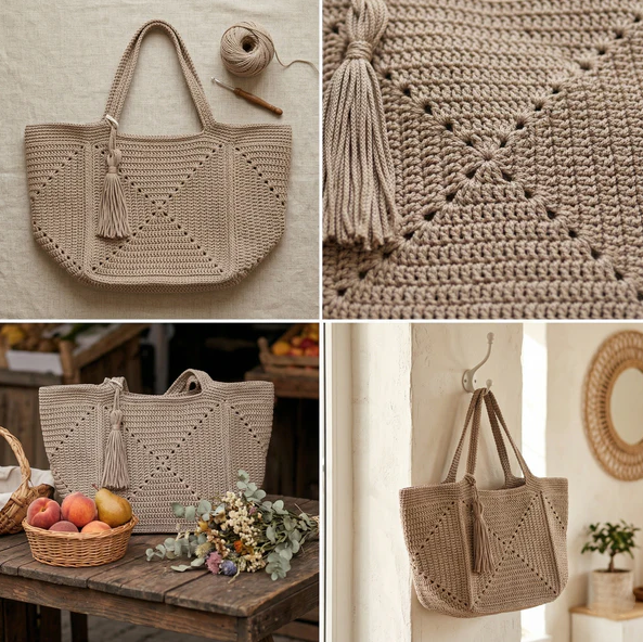 Patron de sac cabas en carrés Granny au crochet, idéal pour débutants (PDF)